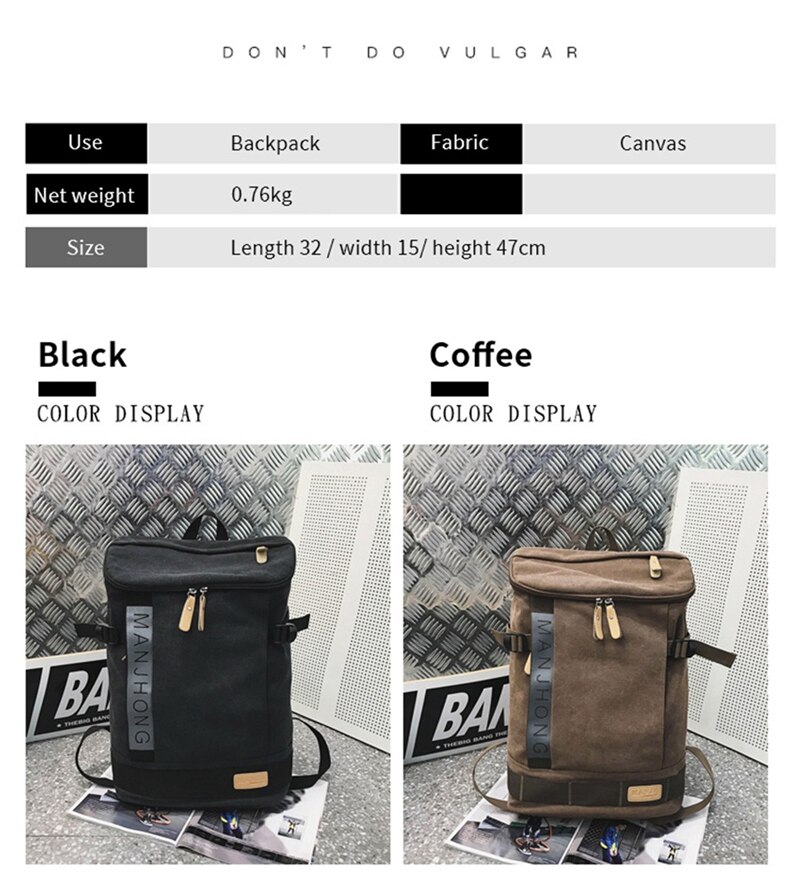 Fashion Men Canvas Backpacks School Teenager Student Large Capacity Harajuku Bag Waterproof Casual Street Laptop Travel Backpack