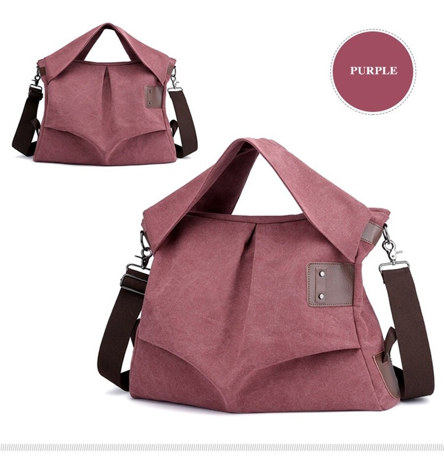 Fashion Leisure Ladies Canvas Handbag Solid Color Woman Crossbody Bag Pleated Soft Breathable Short-Distance Shopping Travel Bag