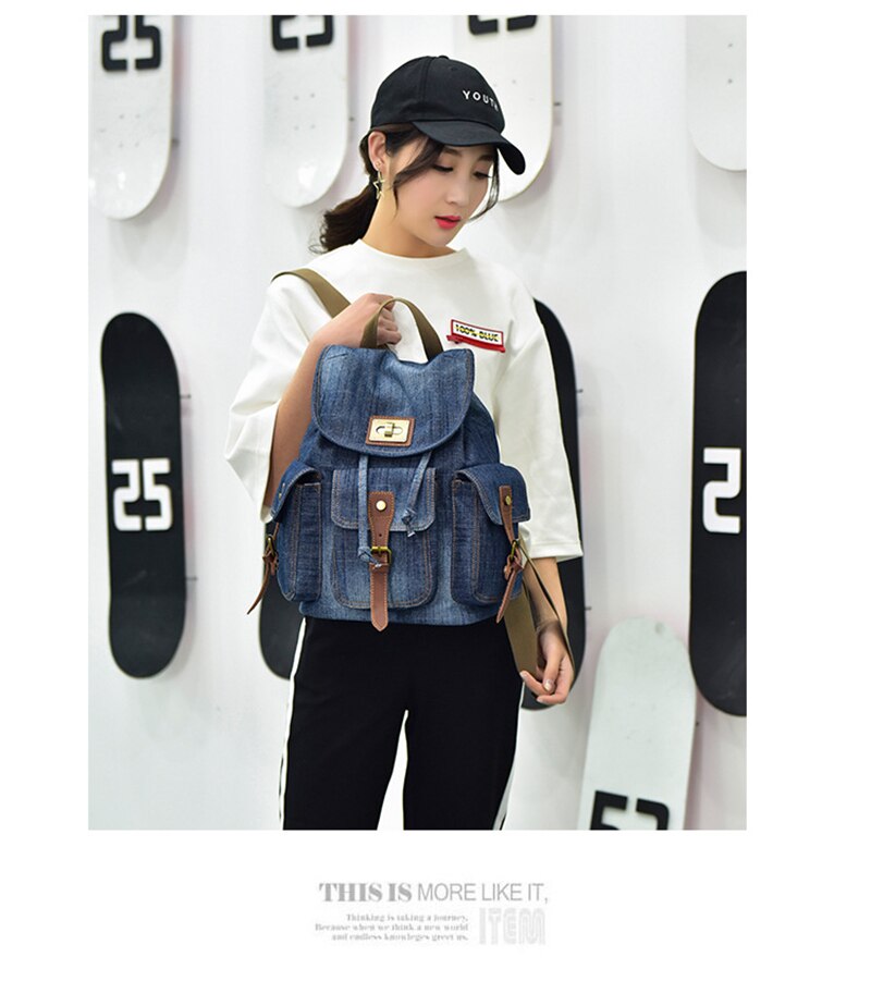 New Retro Denim Backpack Female Casual Travel School Bags For Teenage Girls Outdoor Sports Shopping Anti-Theft Laptop Backpacks