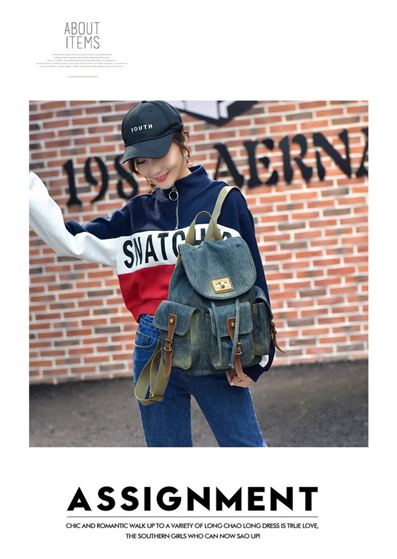 New Retro Denim Backpack Female Casual Travel School Bags For Teenage Girls Outdoor Sports Shopping Anti-Theft Laptop Backpacks