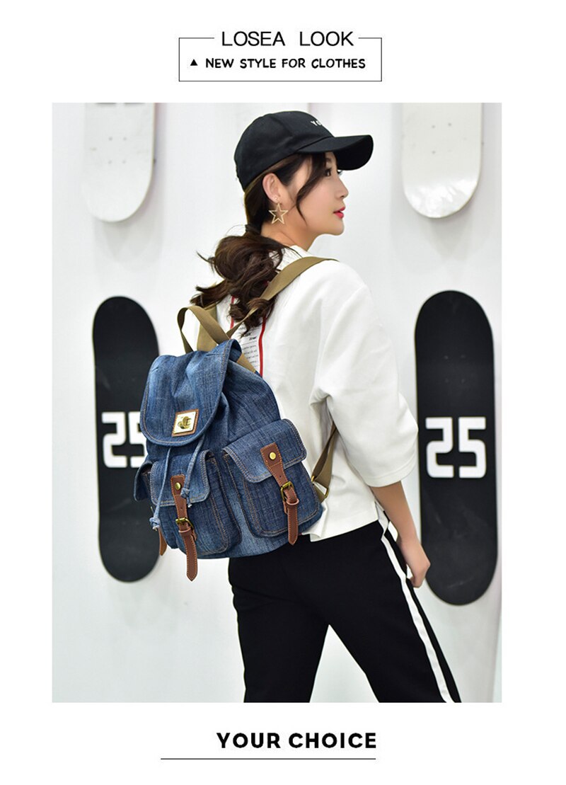 New Retro Denim Backpack Female Casual Travel School Bags For Teenage Girls Outdoor Sports Shopping Anti-Theft Laptop Backpacks