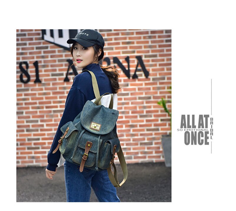 New Retro Denim Backpack Female Casual Travel School Bags For Teenage Girls Outdoor Sports Shopping Anti-Theft Laptop Backpacks
