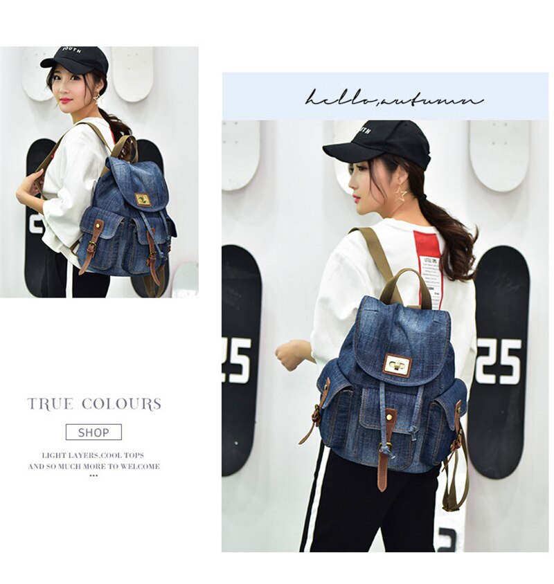 New Retro Denim Backpack Female Casual Travel School Bags For Teenage Girls Outdoor Sports Shopping Anti-Theft Laptop Backpacks