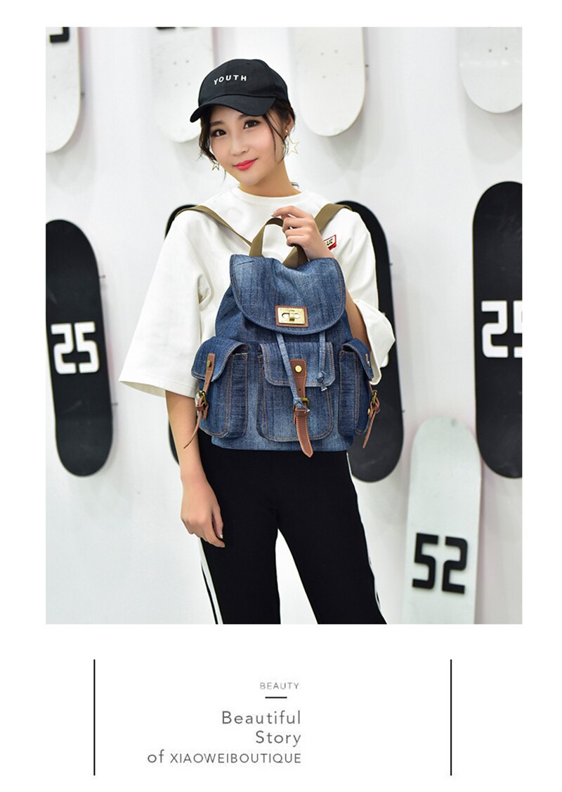 New Retro Denim Backpack Female Casual Travel School Bags For Teenage Girls Outdoor Sports Shopping Anti-Theft Laptop Backpacks
