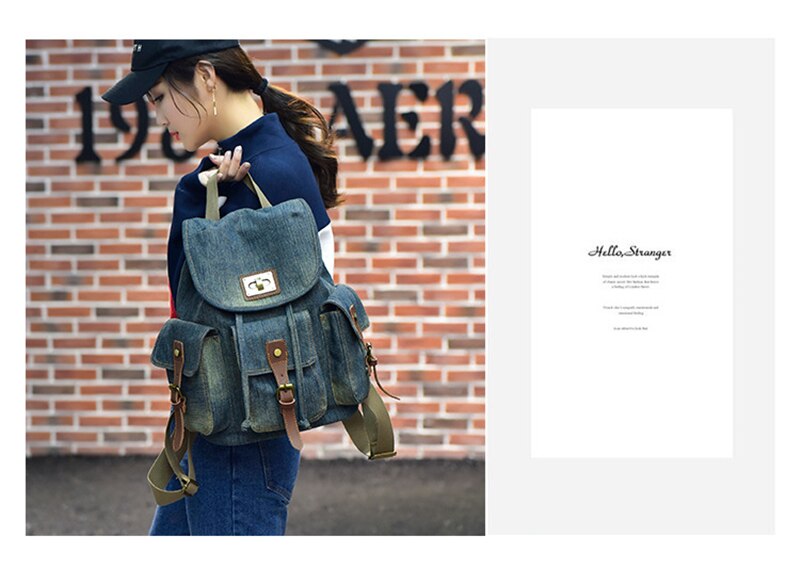 New Retro Denim Backpack Female Casual Travel School Bags For Teenage Girls Outdoor Sports Shopping Anti-Theft Laptop Backpacks