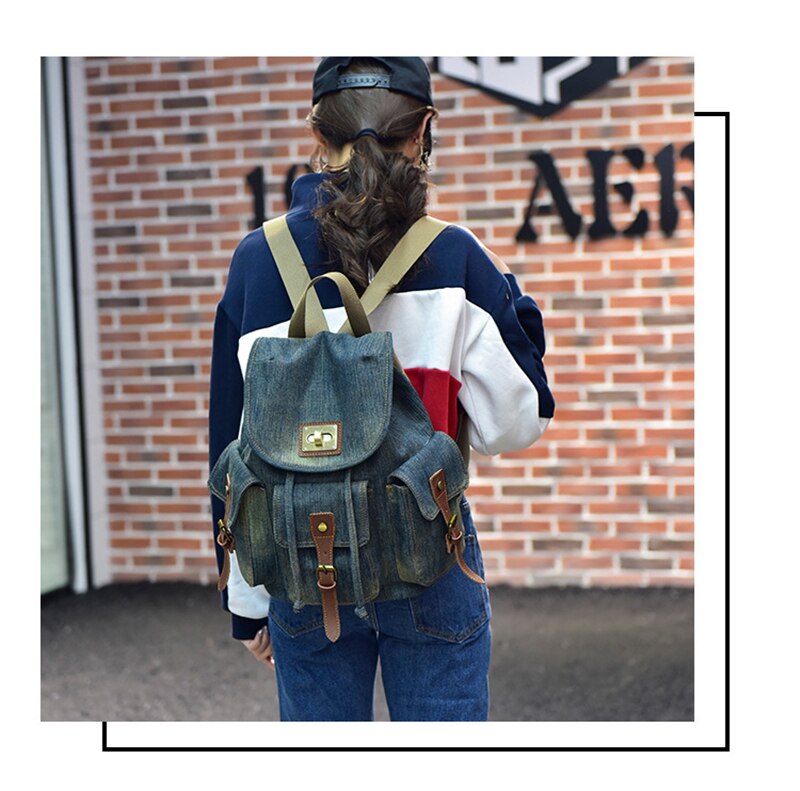 New Retro Denim Backpack Female Casual Travel School Bags For Teenage Girls Outdoor Sports Shopping Anti-Theft Laptop Backpacks