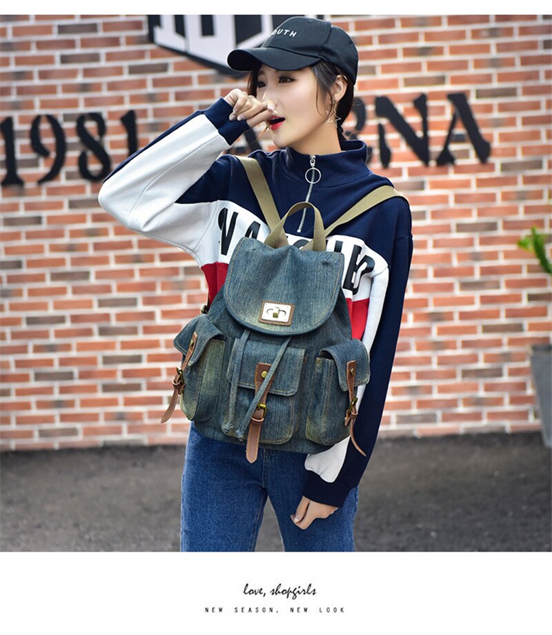 New Retro Denim Backpack Female Casual Travel School Bags For Teenage Girls Outdoor Sports Shopping Anti-Theft Laptop Backpacks