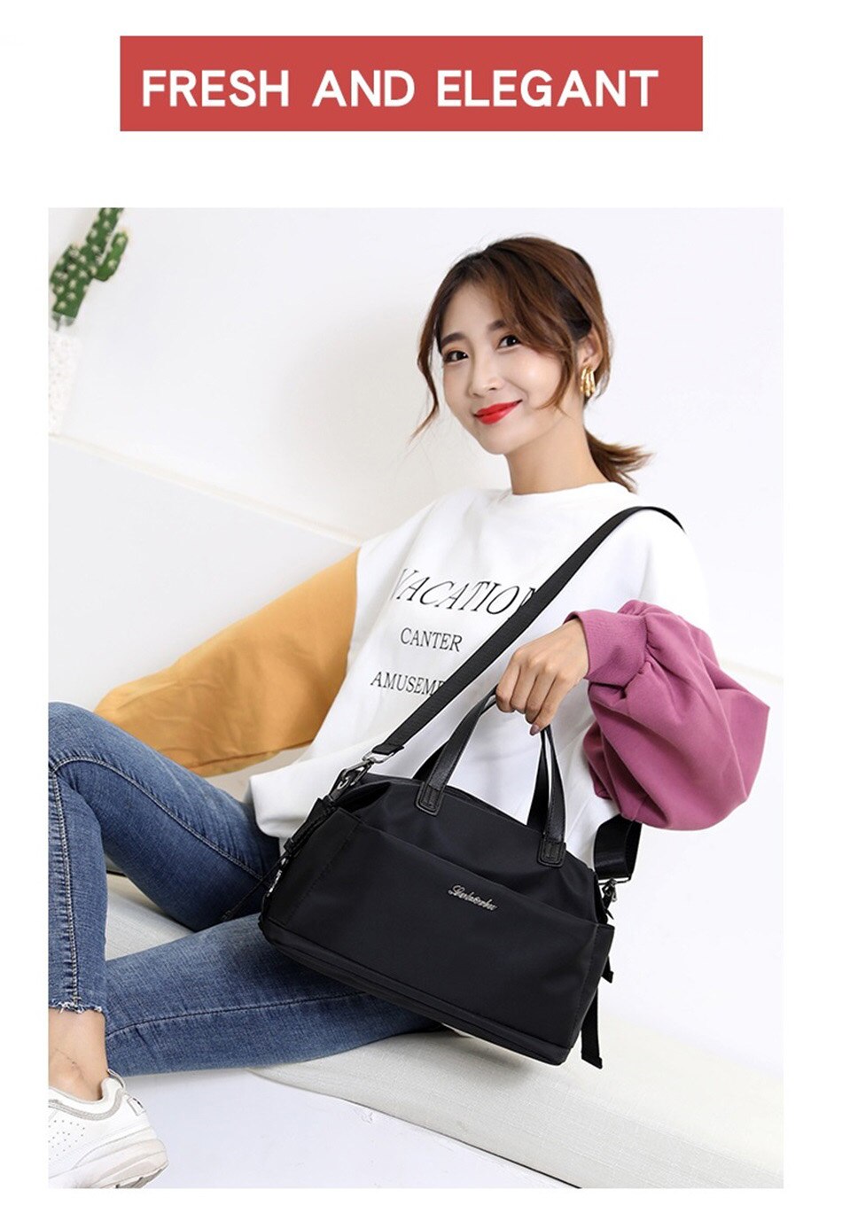 Outdoor Leisure Fashion Female Bag New Trend Fashion Simple Portable Single Shoulder Bag Waterproof Solid Color Nylon Female Bag