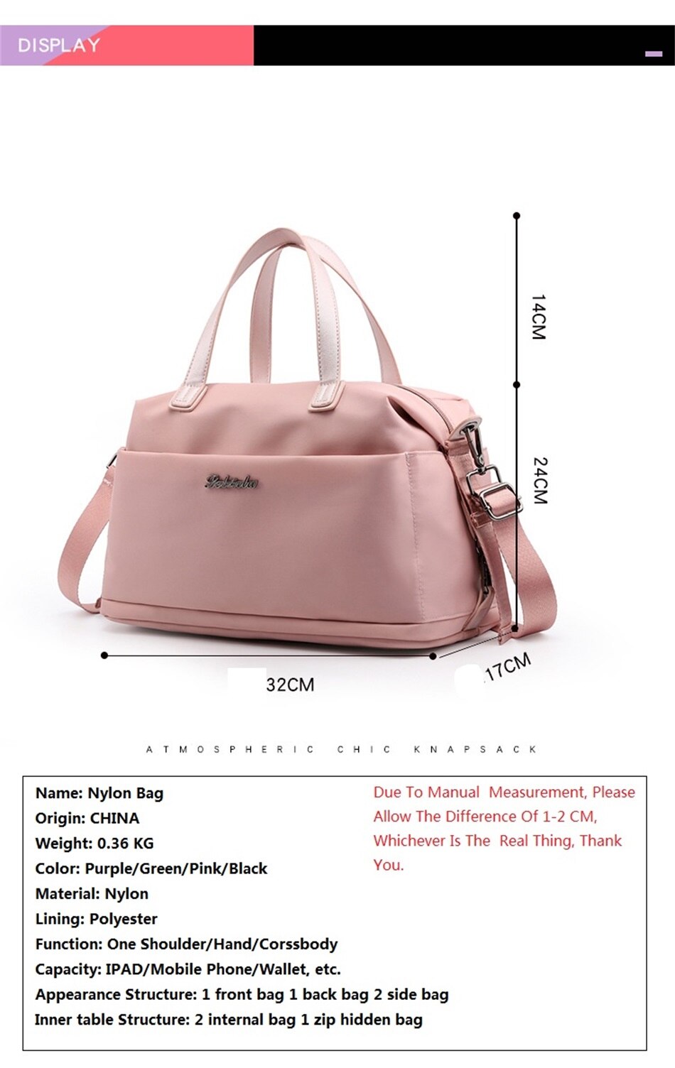 Outdoor Leisure Fashion Female Bag New Trend Fashion Simple Portable Single Shoulder Bag Waterproof Solid Color Nylon Female Bag