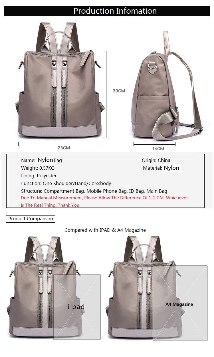 New Double Shoulder Bag Casual Oxford Cloth Short-Distance Travel Messenger Bag Female Student Simple Waterproof Fabric Backpack