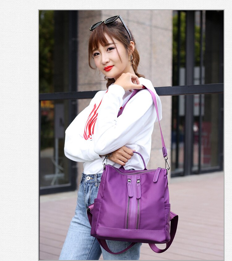 New Double Shoulder Bag Casual Oxford Cloth Short-Distance Travel Messenger Bag Female Student Simple Waterproof Fabric Backpack