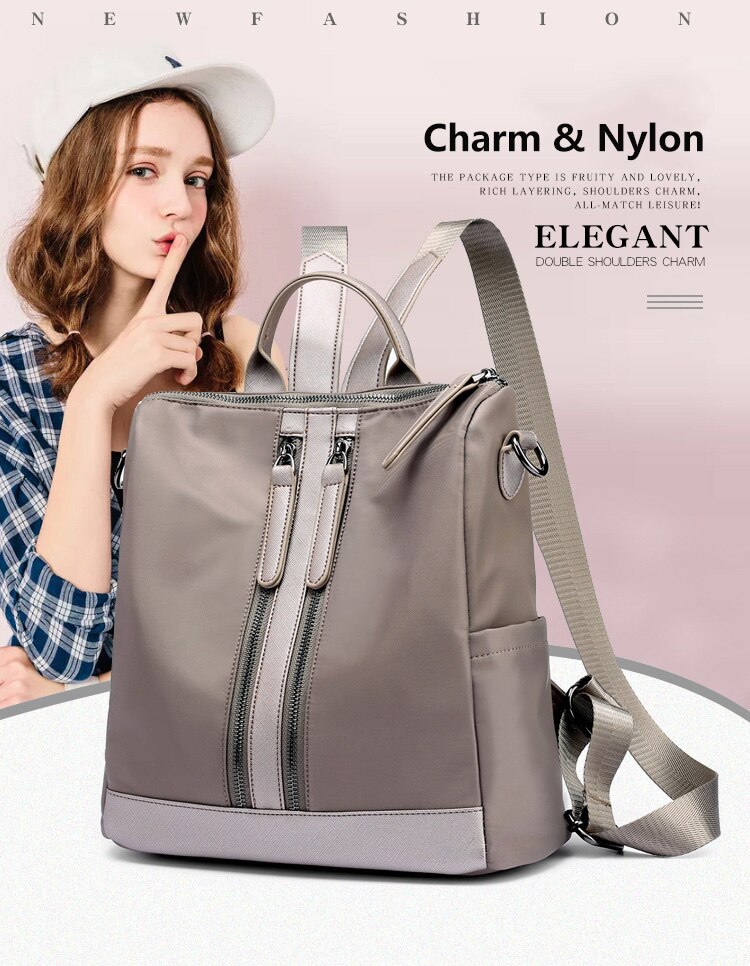 New Double Shoulder Bag Casual Oxford Cloth Short-Distance Travel Messenger Bag Female Student Simple Waterproof Fabric Backpack