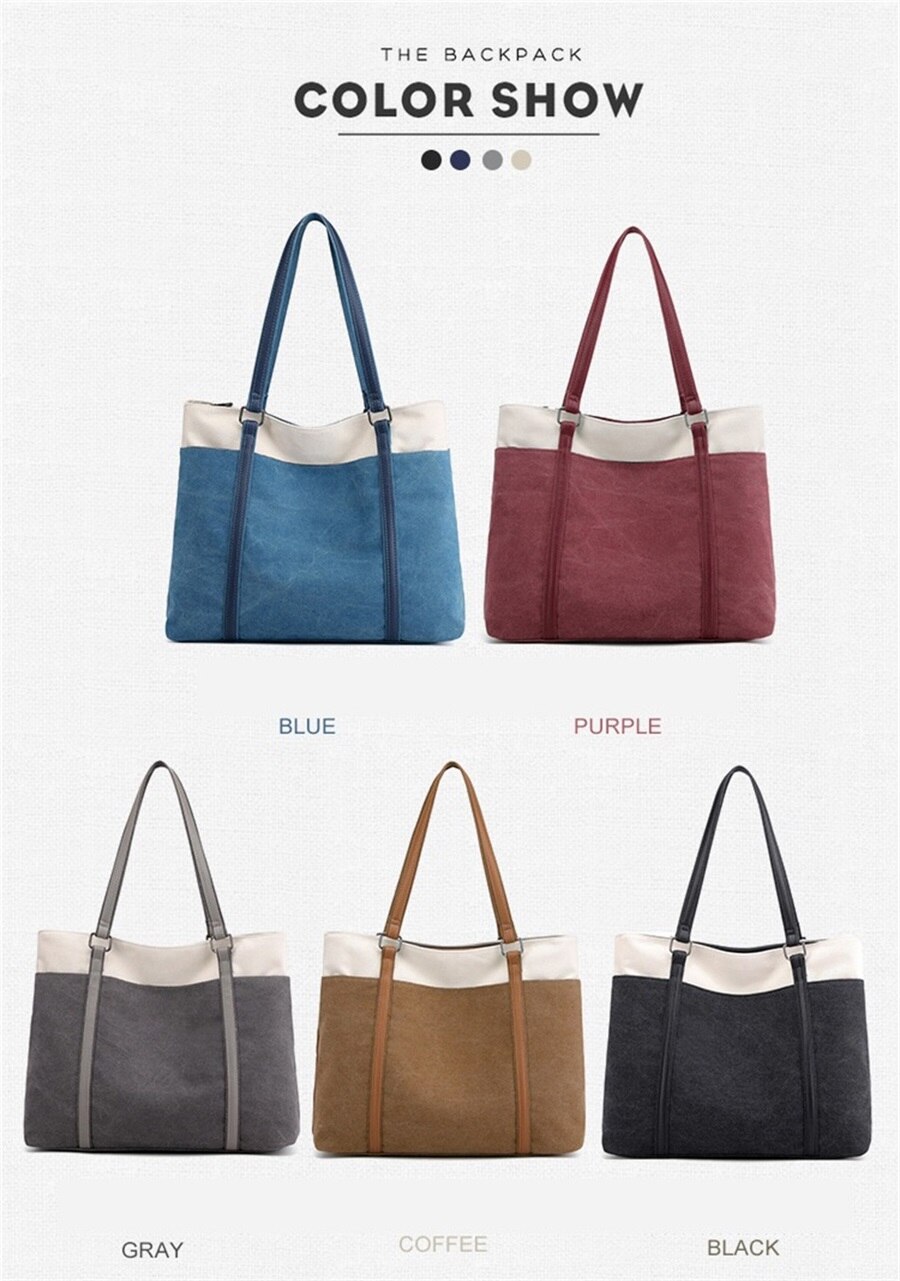 New Retro Canvas Bag Large Capacity One Shoulder Handbag Europe And The United States Contrast Color Fashion Art Canvas Tote Bag