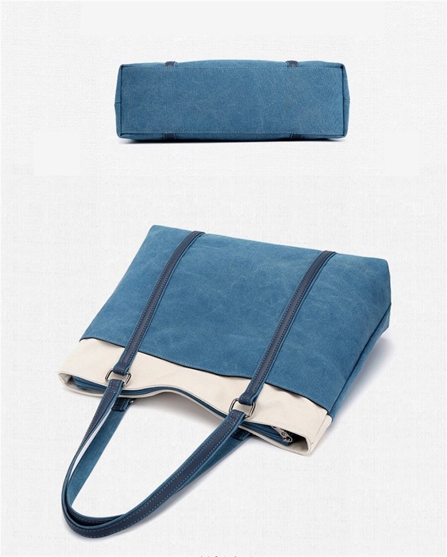 New Retro Canvas Bag Large Capacity One Shoulder Handbag Europe And The United States Contrast Color Fashion Art Canvas Tote Bag