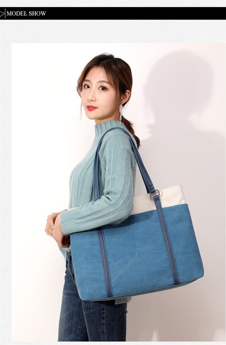 New Retro Canvas Bag Large Capacity One Shoulder Handbag Europe And The United States Contrast Color Fashion Art Canvas Tote Bag