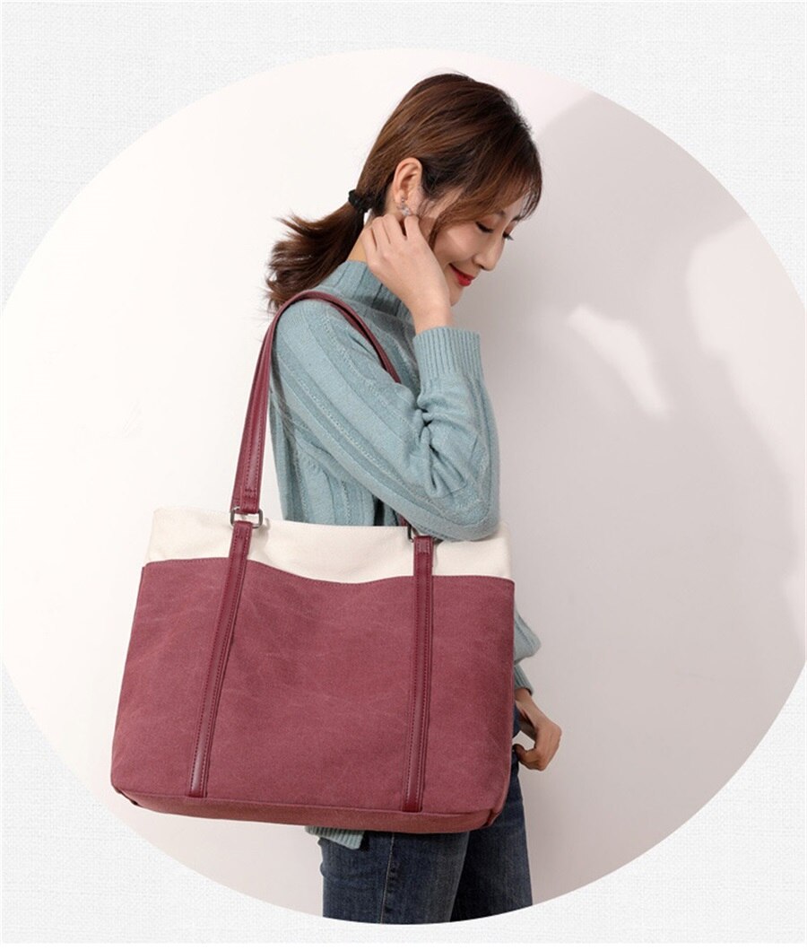 New Retro Canvas Bag Large Capacity One Shoulder Handbag Europe And The United States Contrast Color Fashion Art Canvas Tote Bag