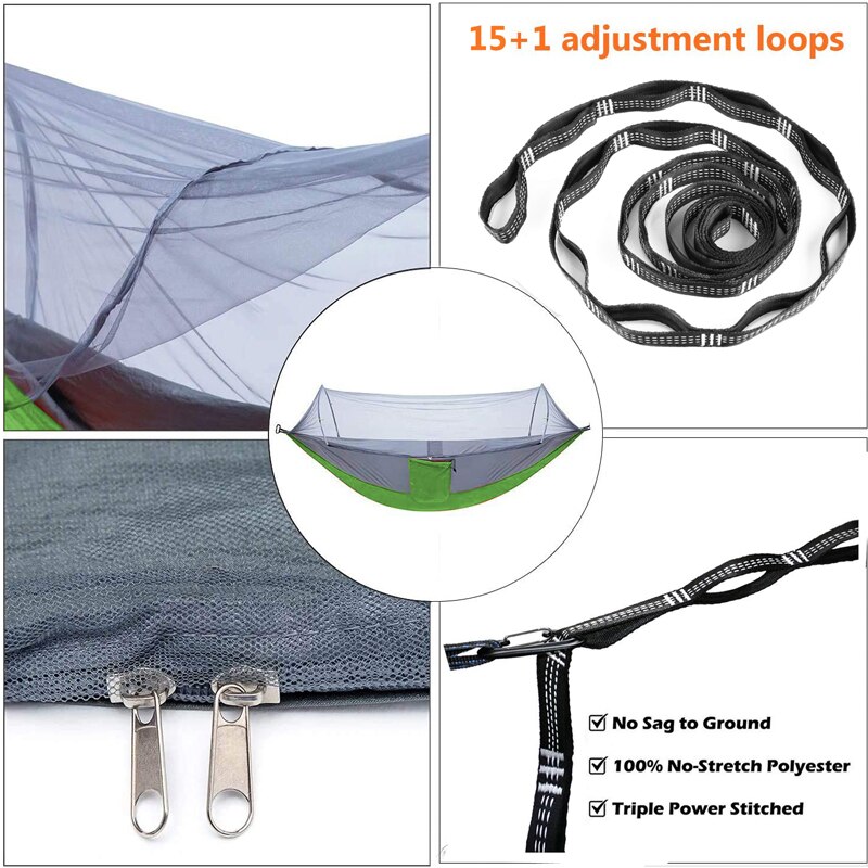 Camping Hammock with Mosquito Netting Pop-up Portable Hammock Ultralight Nylon Parachute Hammocks with Tree Straps for Camping
