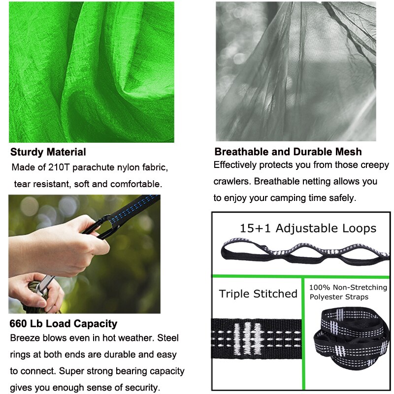 Camping Hammock with Mosquito Netting Pop-up Portable Hammock Ultralight Nylon Parachute Hammocks with Tree Straps for Camping