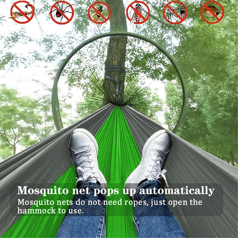 Camping Hammock with Mosquito Netting Pop-up Portable Hammock Ultralight Nylon Parachute Hammocks with Tree Straps for Camping
