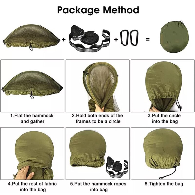 Camping Hammock with Mosquito Netting Pop-up Portable Hammock Ultralight Nylon Parachute Hammocks with Tree Straps for Camping