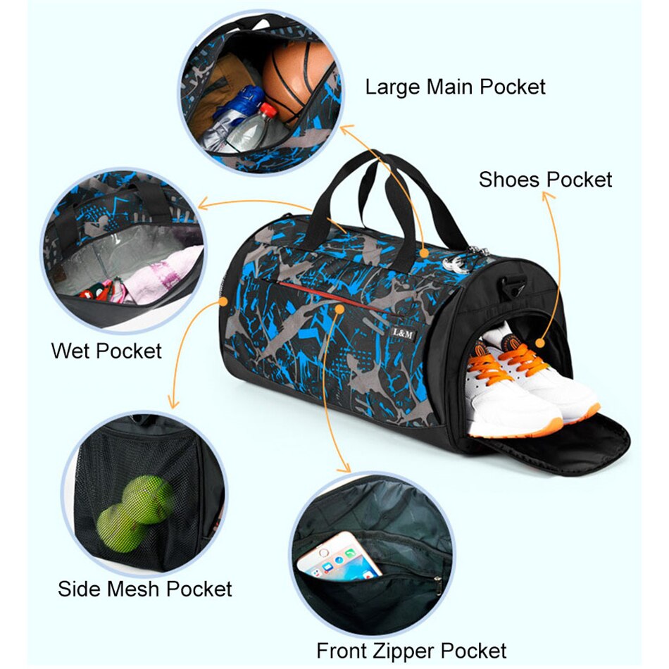 New Outdoor Gym Sports Bags Yoga Fitness Waterproof Bag Men Women Travel Handbag Training Shoulder Sac De Bags With Shoes Pocket