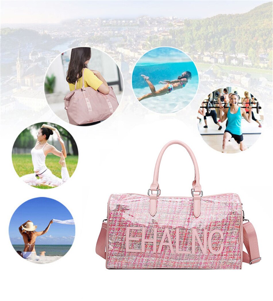 Fashion Sport Gym Yoga Mat Bag Fitness Training Shoulder Crossbody Bags Women High Capacity Waterproof PU Luggage Travel Handbag