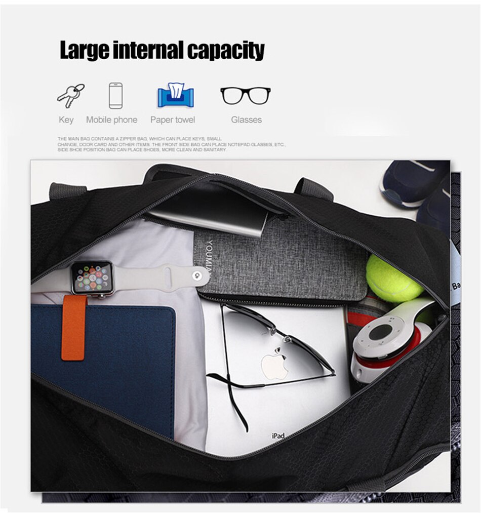 Foldable Nylon Gym Travel Bag Men Women Training Sports Fitness Bag Fashion Crossbody Shoulder Luggage Handbag With Shoes Pocket