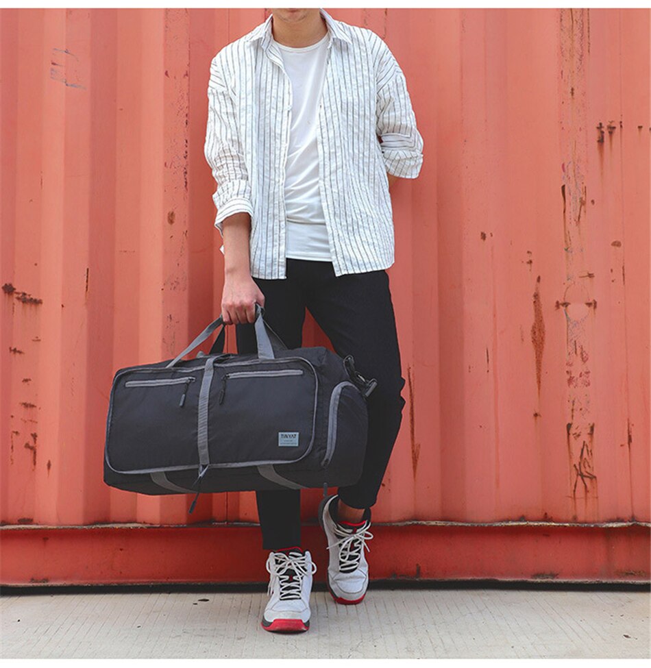 Foldable Nylon Gym Travel Bag Men Women Training Sports Fitness Bag Fashion Crossbody Shoulder Luggage Handbag With Shoes Pocket