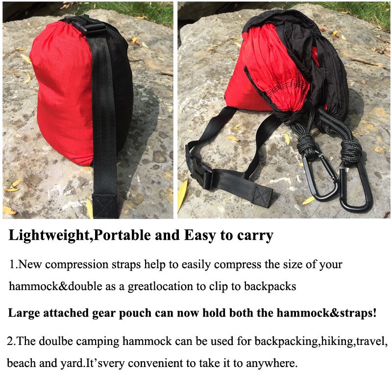 210T Nylon Parachute Hammock Light Weight Outdoor Camping Portable Single Hammock with hammock ropes and hammock carabiners