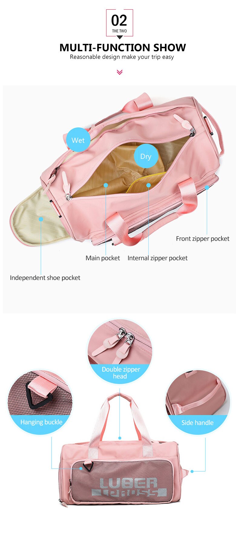 Fashion Gym Training Fitness Bag Women High Capacity Waterproof Travel Dry Wet Yoga Mat Bags Luggage Shoes Storage Shoulder Pack