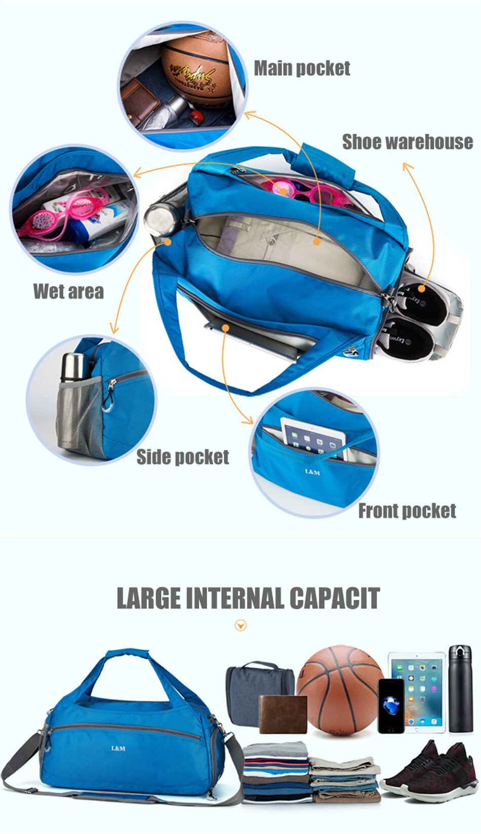Dry Wet Swimming Gym Bags Oxford Fitness Yoga Mat Bag Women Training Sports Travel Outdoor Shoulder Handbag With Shoes Warehouse