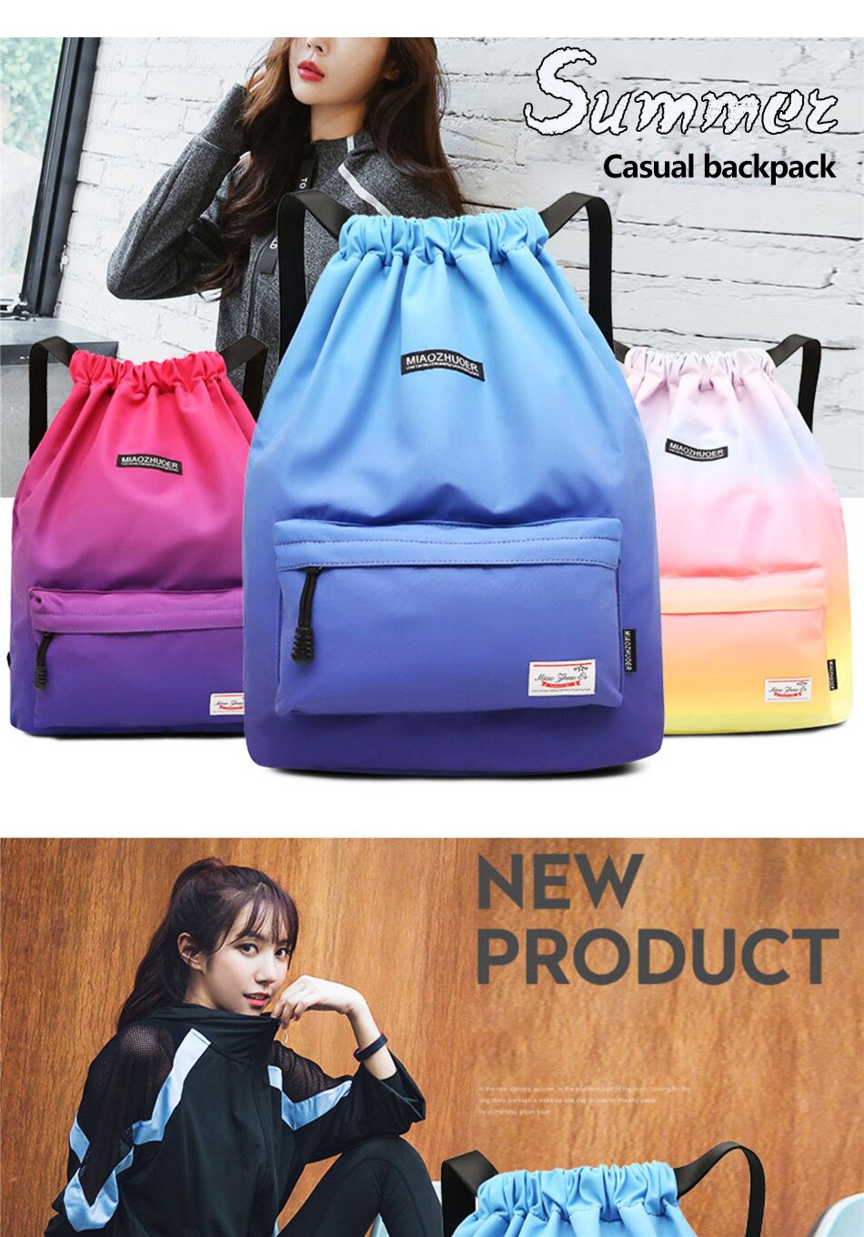 Outdoor Sports Lightweight Men And Women Drawstring Backpack Running Waterproof Backpack Travel Fitness Swimming Bag Soft Back