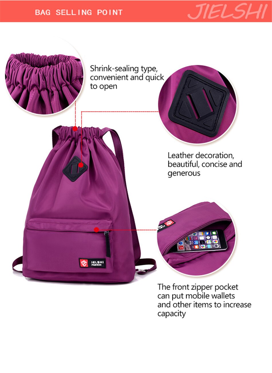 Outdoor Sports Running Large Capacity Drawstring Backpack Men And Women Swimming Fitness Waterproof Soft Back Backpack Gym Bag