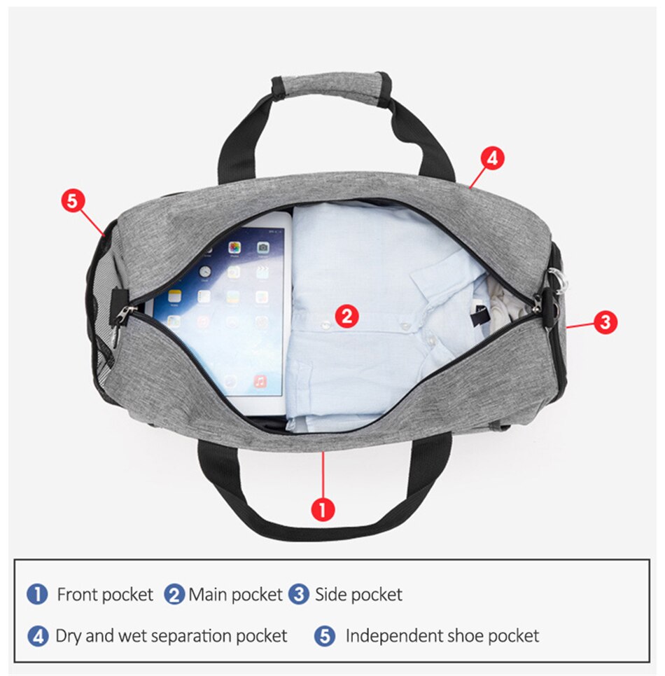 Racket Fitness Sport Gym Bag Men Women Outdoor Training Yoga Travel Handbag Oxford Waterproof Dry Wet Shoulder Bags Shoes Pocket