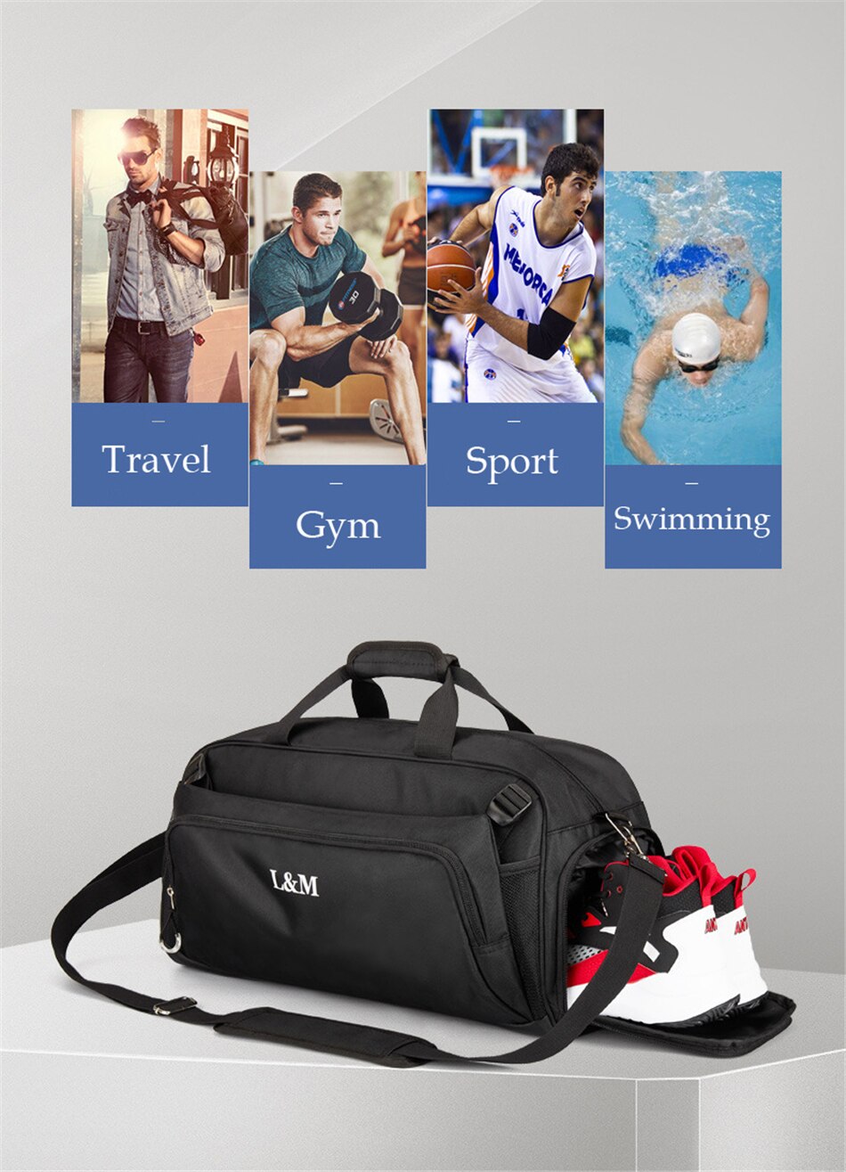 Racket Fitness Sport Gym Bag Men Women Outdoor Training Yoga Travel Handbag Oxford Waterproof Dry Wet Shoulder Bags Shoes Pocket