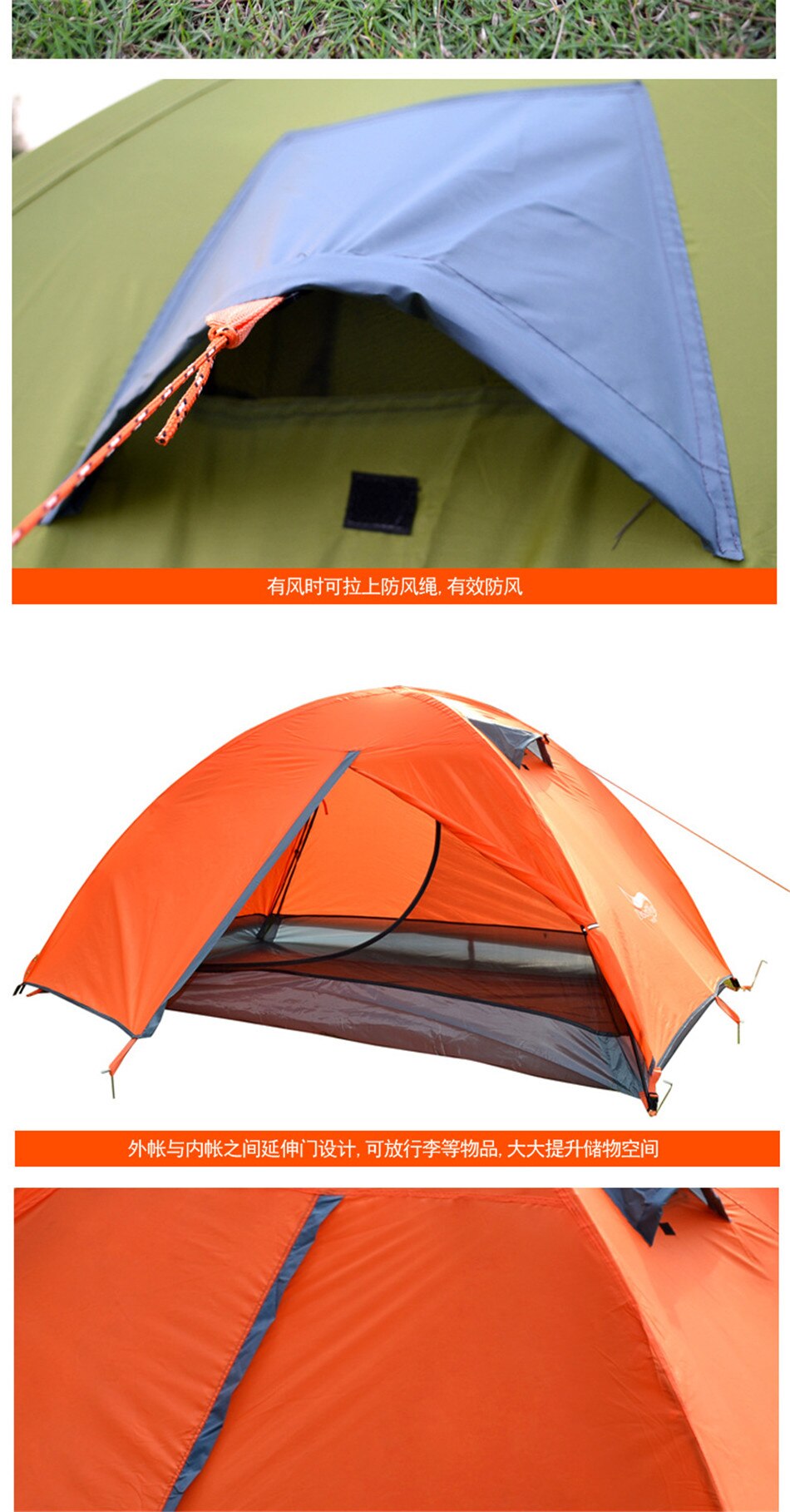 Outdoor Camping 2-3 Person Double Deck Tent Single Door 210T Oxford Cloth Rainproof Sunscreen Multi-person Tent 140*200*110cm