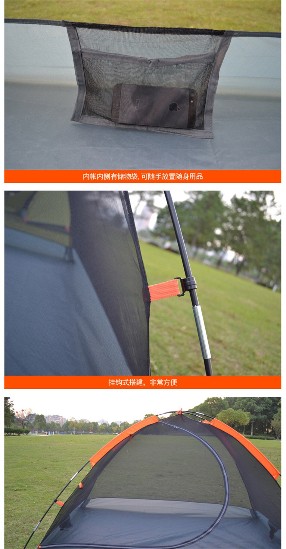 Outdoor Camping 2-3 Person Double Deck Tent Single Door 210T Oxford Cloth Rainproof Sunscreen Multi-person Tent 140*200*110cm