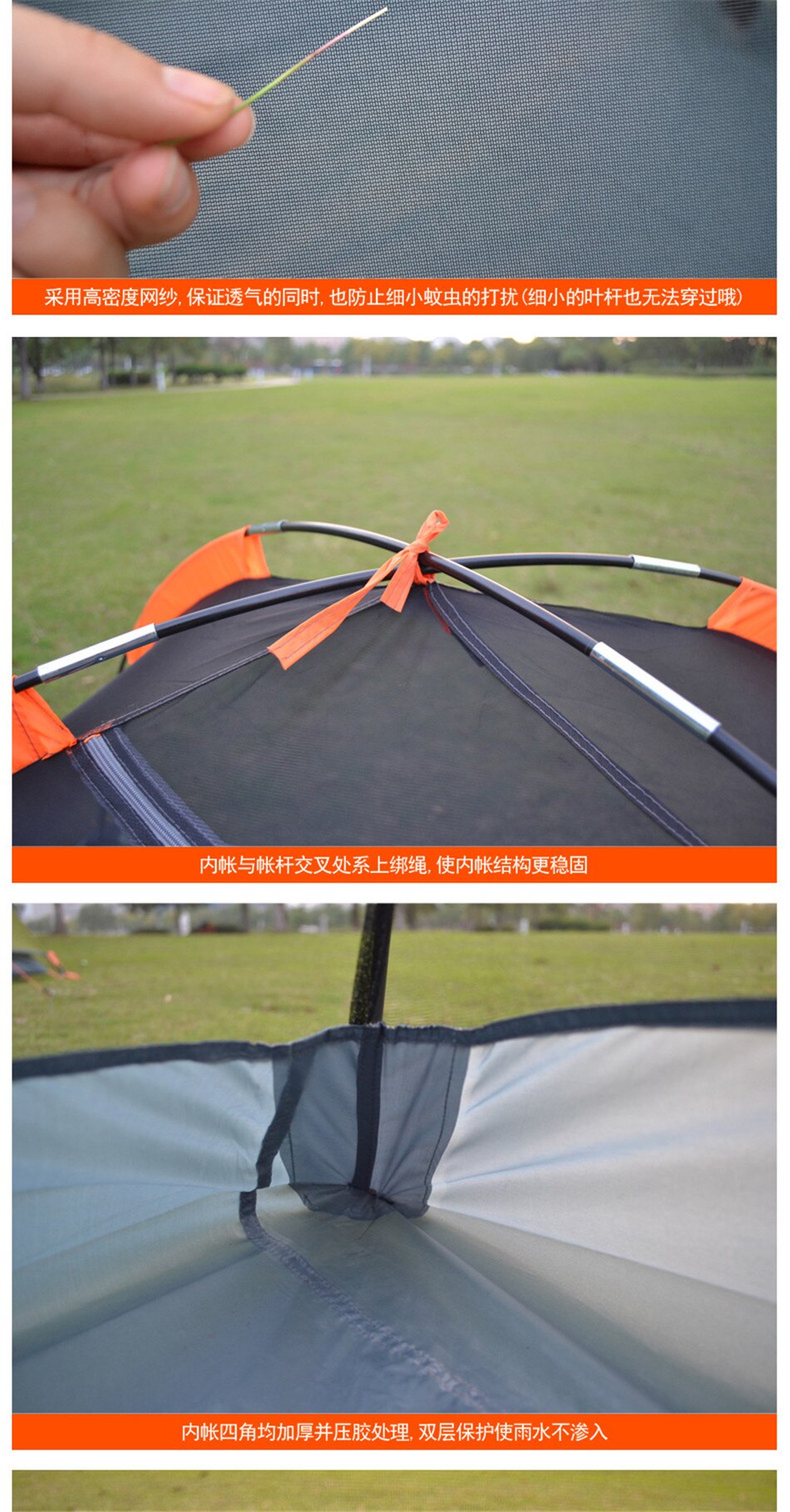 Outdoor Camping 2-3 Person Double Deck Tent Single Door 210T Oxford Cloth Rainproof Sunscreen Multi-person Tent 140*200*110cm