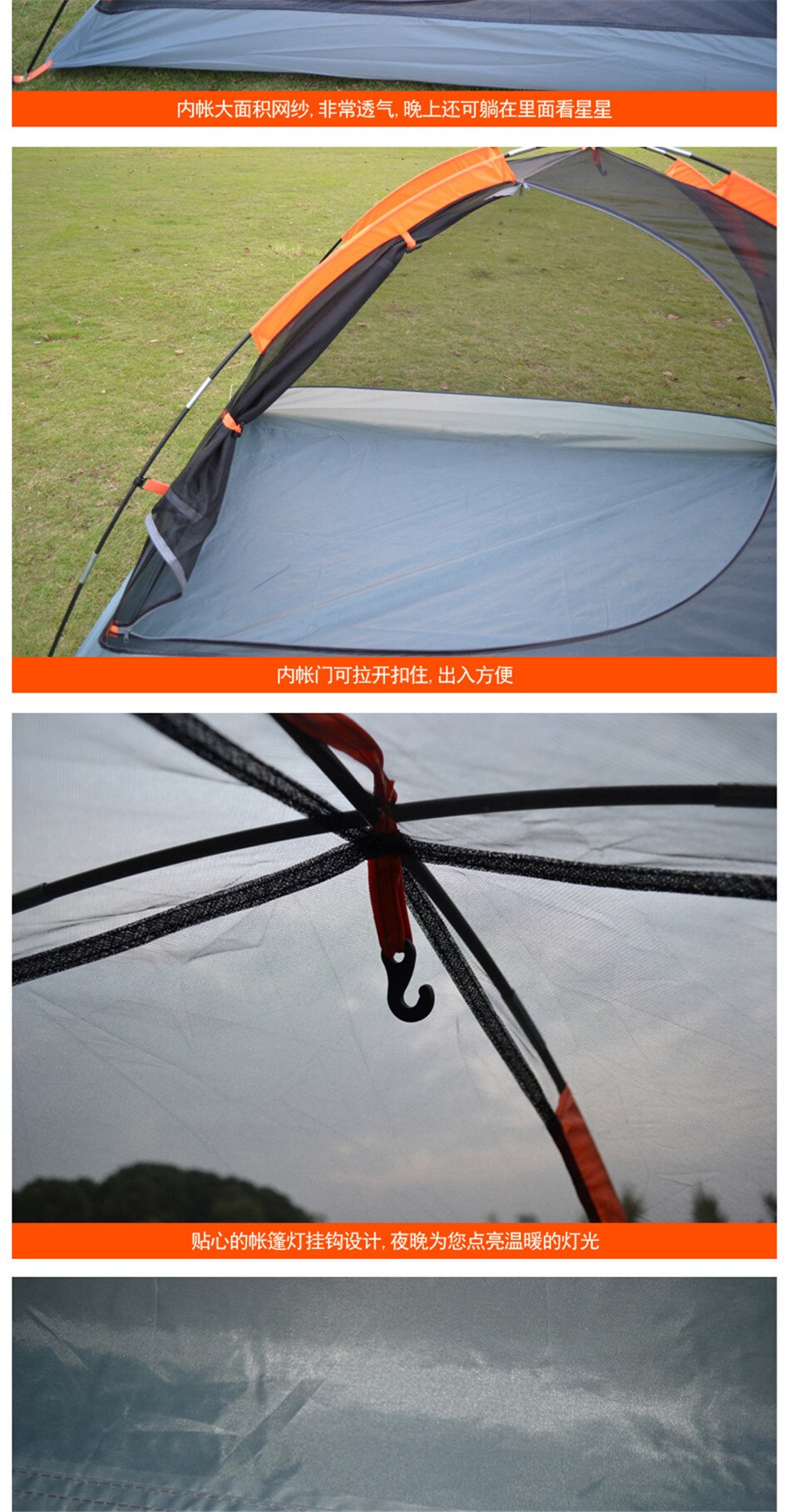Outdoor Camping 2-3 Person Double Deck Tent Single Door 210T Oxford Cloth Rainproof Sunscreen Multi-person Tent 140*200*110cm