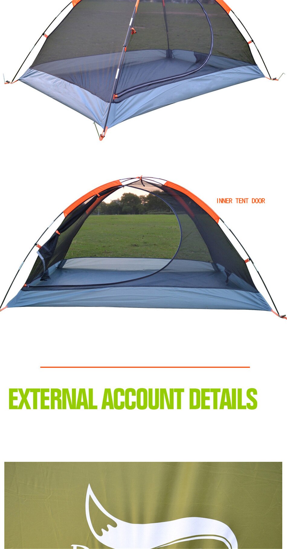 Outdoor Camping 2-3 Person Double Deck Tent Single Door 210T Oxford Cloth Rainproof Sunscreen Multi-person Tent 140*200*110cm