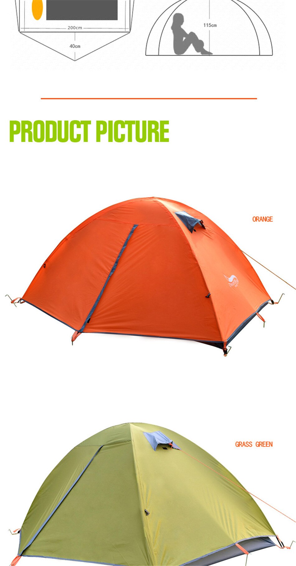 Outdoor Camping 2-3 Person Double Deck Tent Single Door 210T Oxford Cloth Rainproof Sunscreen Multi-person Tent 140*200*110cm