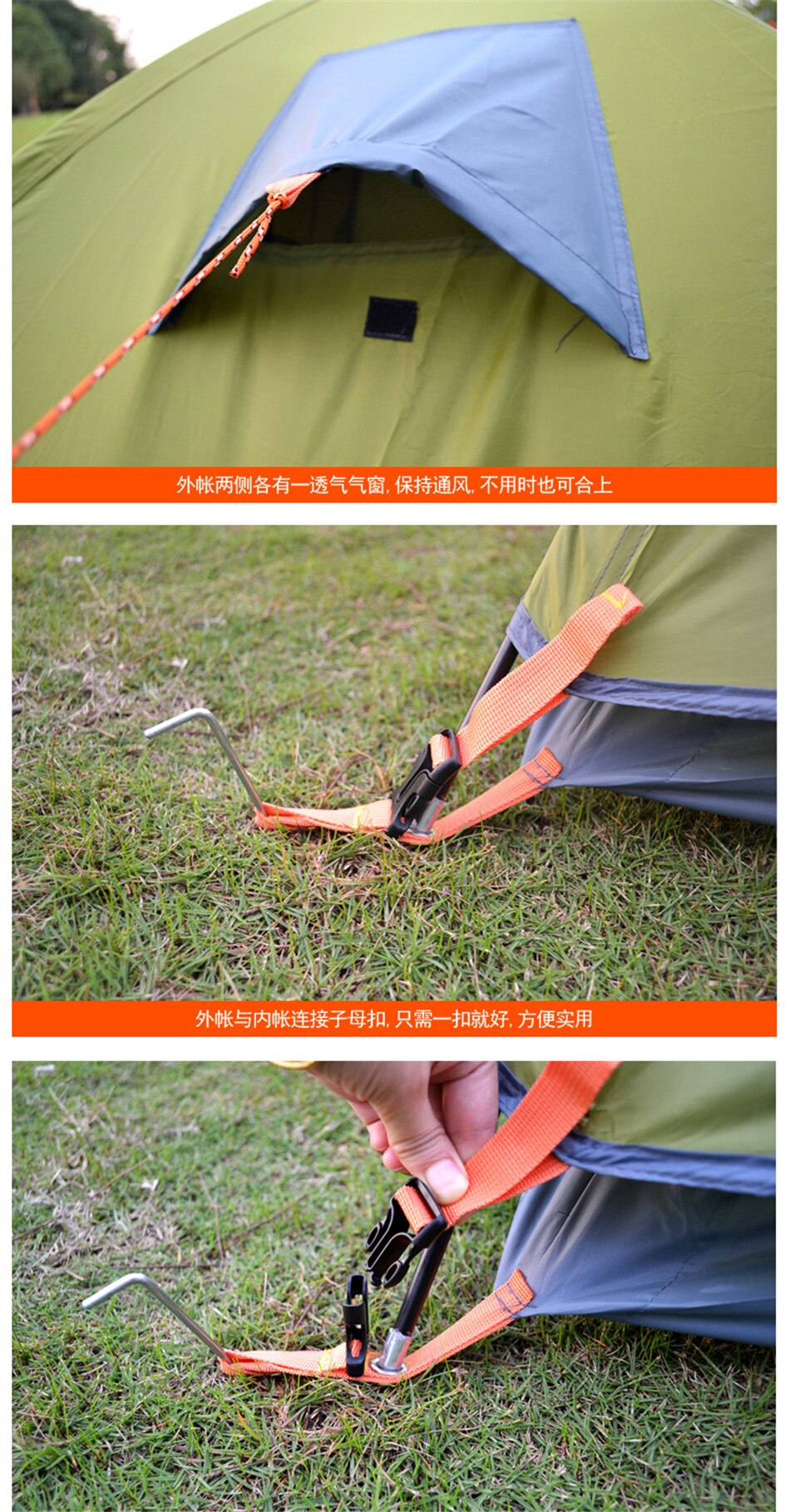 Outdoor Camping 2-3 Person Double Deck Tent Single Door 210T Oxford Cloth Rainproof Sunscreen Multi-person Tent 140*200*110cm