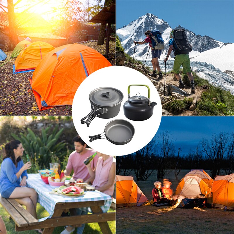 2-3 Persons Camping Utensils Dishes Cookware Set Picnic Tableware Outdoor Mug Cookware with Tableware Kit Travel Tableware Pots