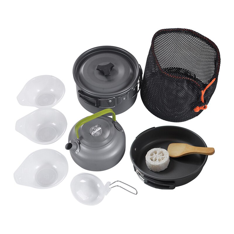 2-3 Persons Camping Utensils Dishes Cookware Set Picnic Tableware Outdoor Mug Cookware with Tableware Kit Travel Tableware Pots