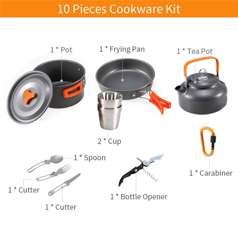 2-3 Persons Camping Utensils Dishes Cookware Set Picnic Tableware Outdoor Mug Cookware with Tableware Kit Travel Tableware Pots