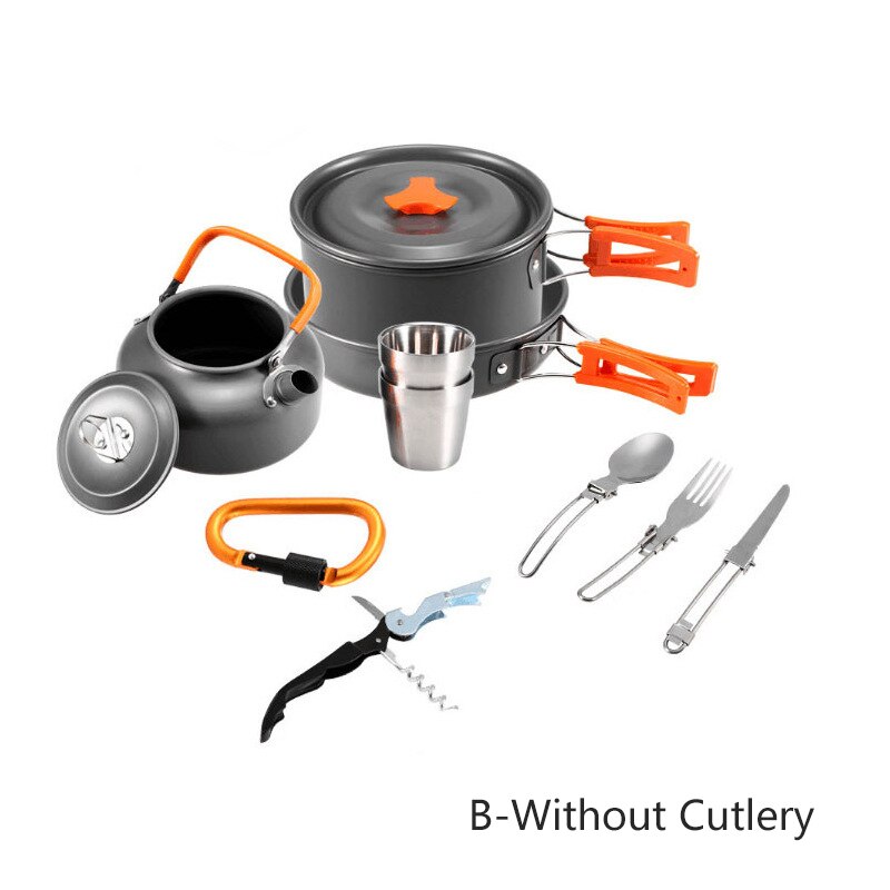 2-3 Persons Camping Utensils Dishes Cookware Set Picnic Tableware Outdoor Mug Cookware with Tableware Kit Travel Tableware Pots