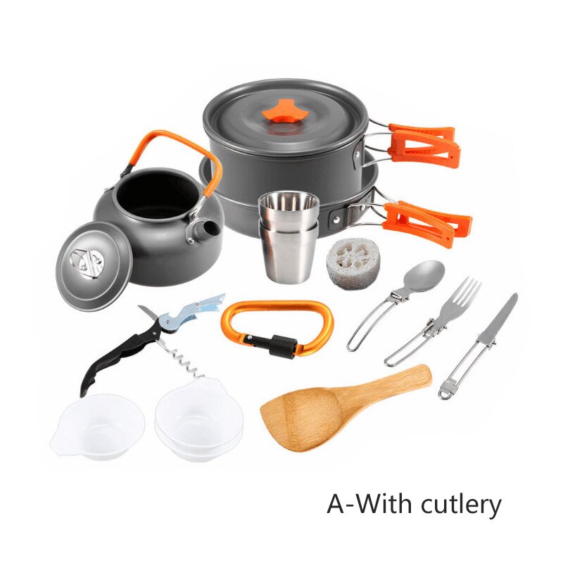2-3 Persons Camping Utensils Dishes Cookware Set Picnic Tableware Outdoor Mug Cookware with Tableware Kit Travel Tableware Pots