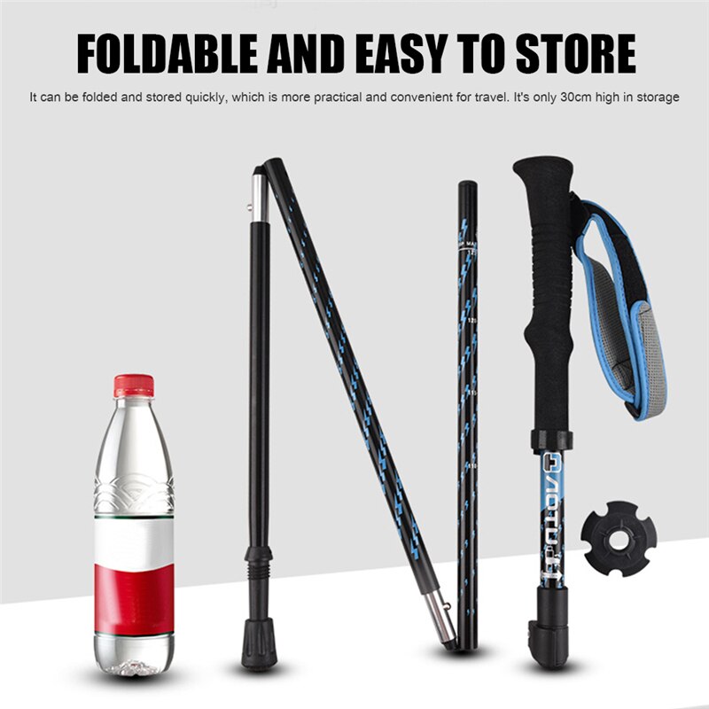 Outdoor Foldable Climbing Pole 4-section M-Pole Folding Ultralight Trekking Camping Hiking Poles Portable Aluminum Walking Stick