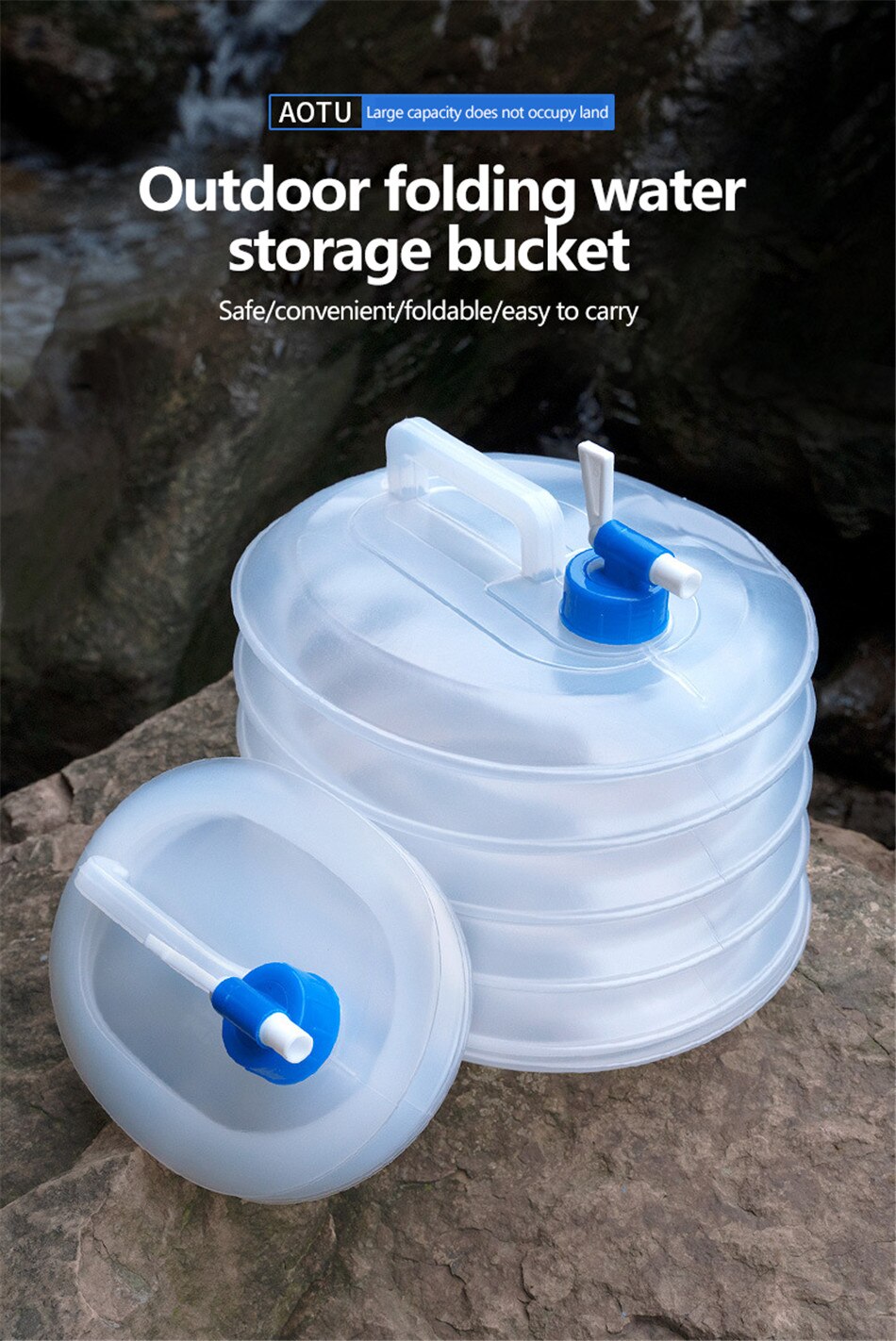 Outdoor Camping 15L Large-Capacity Folding Water Storage Bucket Car Portable Water Storage Tank Family Picnic Barbecue Water Bag