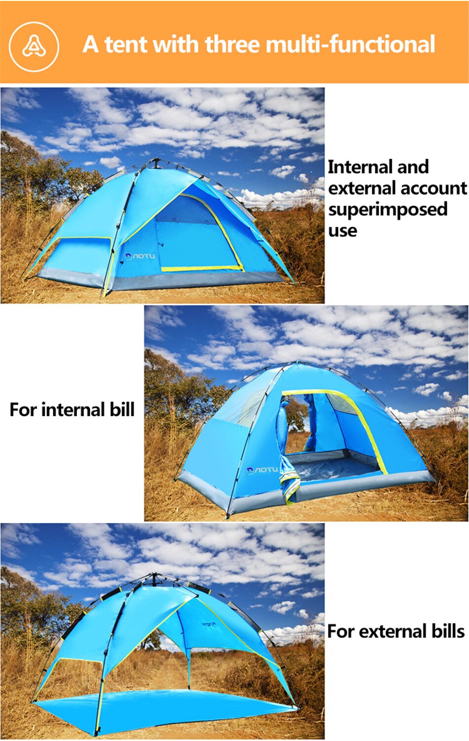 Outdoor Camping Multifunctional Automatic Quick-Opening Tent Waterproof And Windproof Tent With Mosquito Net Household 3-4P Tent